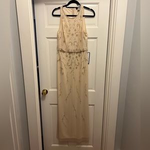Champagne Colored Hand Beaded Event Dress - Size 6